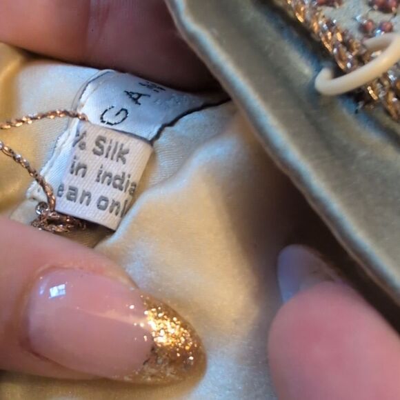 NWT Megan Park handmade beaded silk drawstring bag light blue - Picture 10 of 13